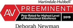 Martindale-Hubbell | AV | Preeminent | Peer Rated for Highest Level of Professional Excellence | 2019 | Deborah Newman