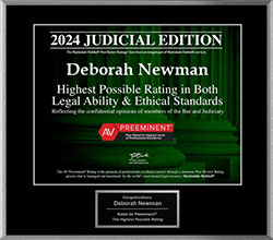 2024 Judicial Edition Deborah Newman Highest Possible Rating in Both Legal Ability & Ethical Standards Badge